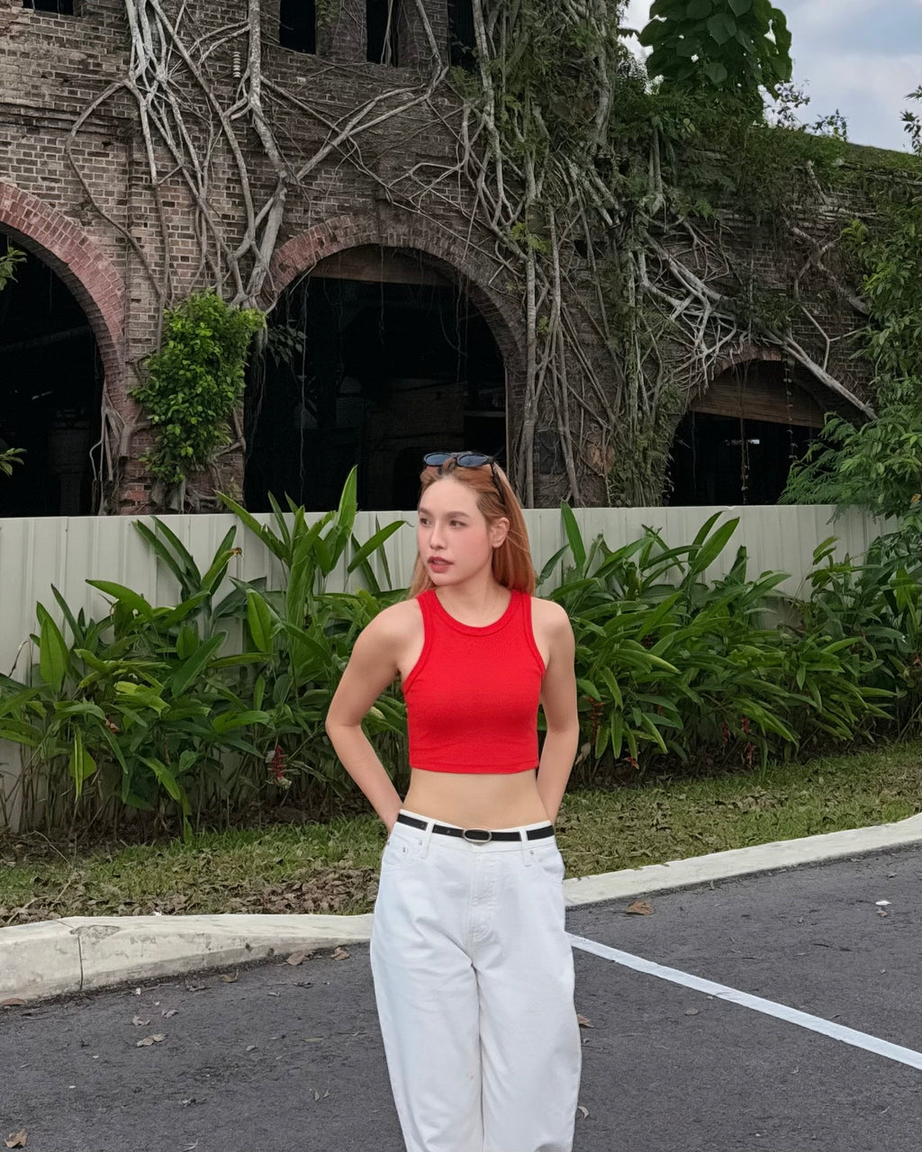 SALE 5 cropped tank top soft-red / blue
