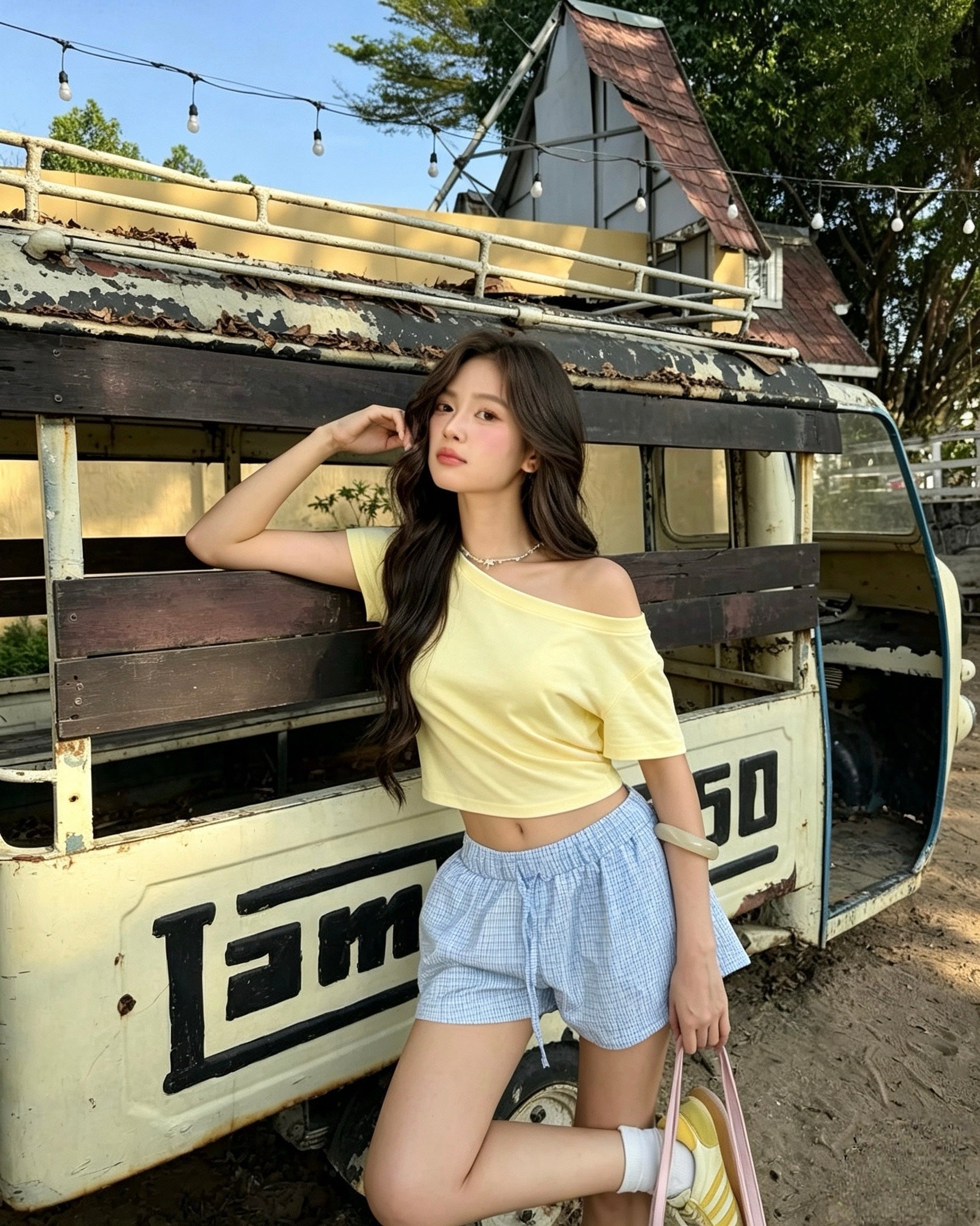 Cold-Shoulder Asymmetrical Neck Cropped Tee