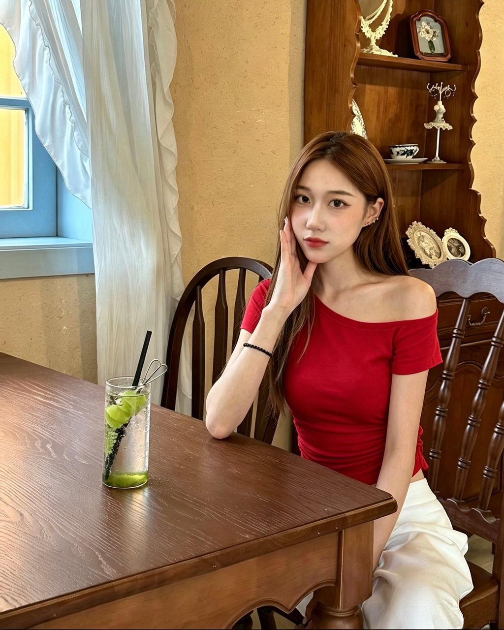 4 FOR 60 { new }  off-shoulder slimcurve Rib-Knit Tee