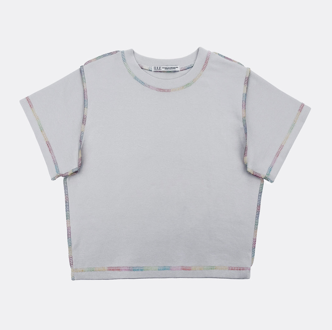 LULE Design Collective-Reverse Design Tee Chrome Grey Rainbow Thread